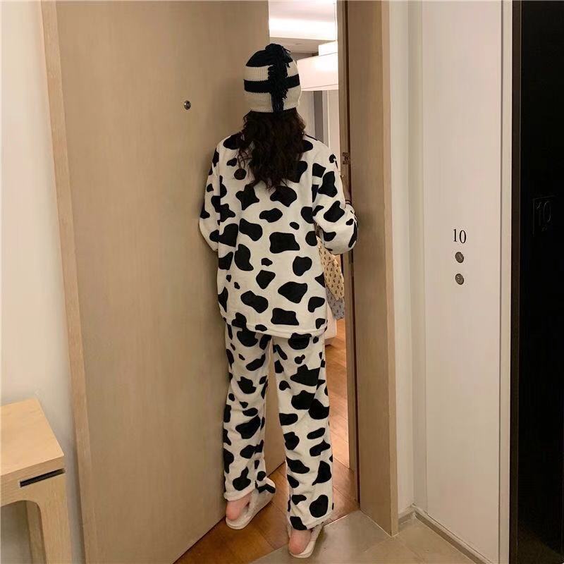 Women's Autumn and Winter Coral Velvet Thick Pajamas Flannel Plus Velvet Outer Wear Home Service Suit
