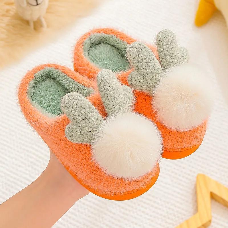 Children's Cotton Slippers Bag with Boys and Girls Children's Cotton Shoes Winter Warm Cute Cartoon Home Shoes
