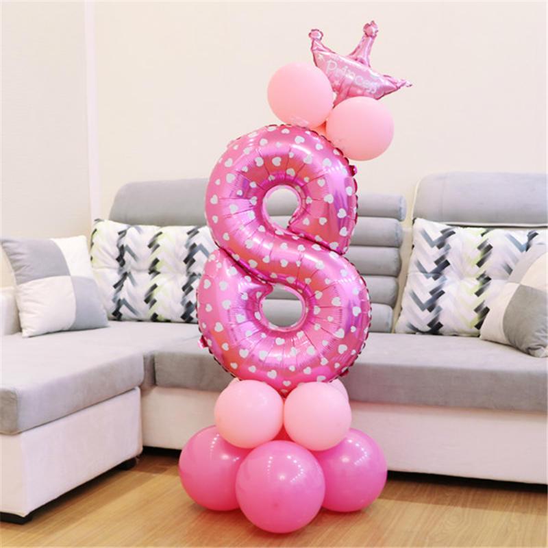 Pink Blue Foil Balloons Numbers 1 2 3 4 5 6 7 8 9 Pattern Birthday Party Decorations