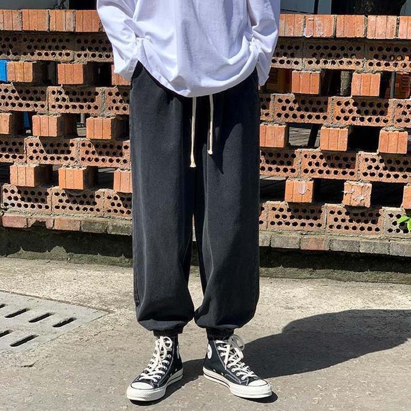Spring Fashion Workwear Jeans Loose Drawstring Wide Legs Trendy Brand All-match Elastic Pants Cropped Pants