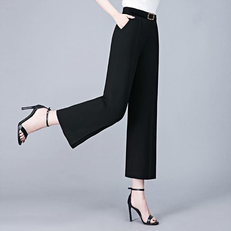 Ice Silk Wide-leg Pants Ladies Summer Thin Pants Casual Women's Pants High Waist Loose Straight Nine-point Pants Women
