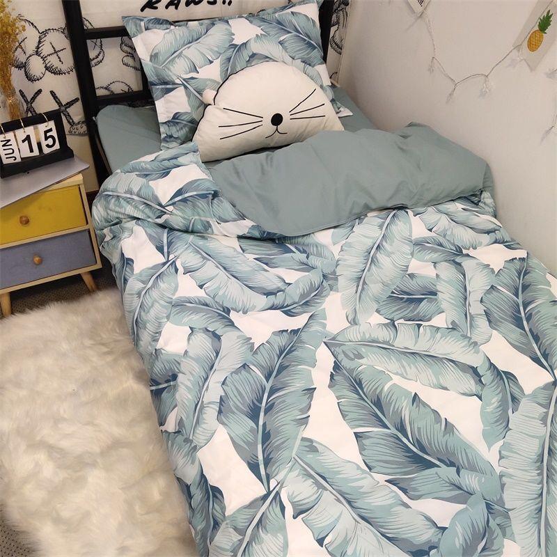 Three-piece Bed Set 1.2m Dormitory Bed Sheet Quilt Cover Pillowcase Set Bedding Striped Plaid Cute Style