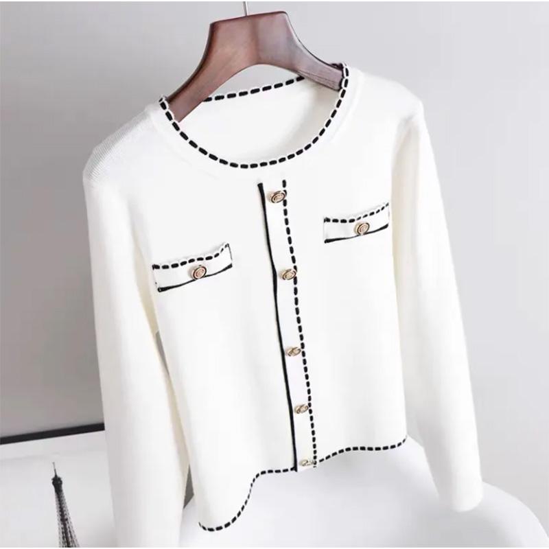 Color-blocking Long-sleeved Knitted Sweater Women's Suit Collar Pocket Shirt Temperament Age-reducing Cardigan