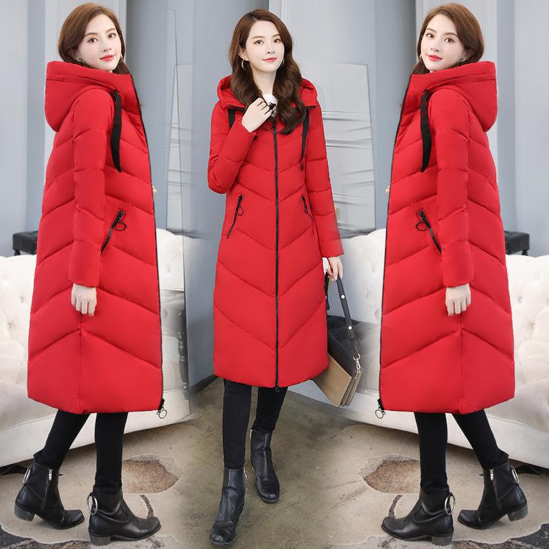 Women Winter Long Jacket Hooded Thickening Coats Warm Down Jackets Solid Color Cotton Jacket Casual Padded Coat Outerwear Parka Female Winter Clothes