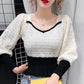 Autumn Winter Long-sleeved Pullover V-neck All-match Sweater with Knitted Tops for Women Slim Fit