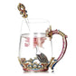 Retro Enamel Color Water Cup Flower Teacup Personality Trend Glass Female Teacup Creative Home Coffee Cup with Lid Spoon