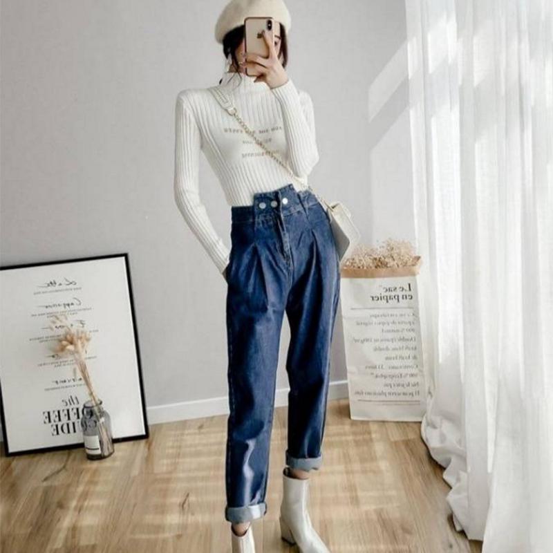 Pofulove Retro Slim Long Sleeve Knit Bottoming Shirt Women's Loose Pullovers Women's Fashion