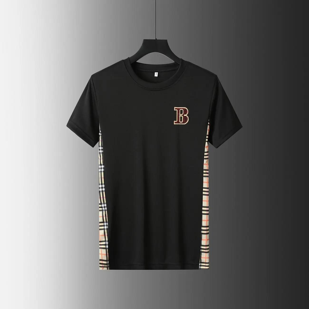 Sports Suit Men's Summer Trend Striped Plaid Stitching Summer Men's Casual Short-sleeved Five-point Pants Two-piece Set