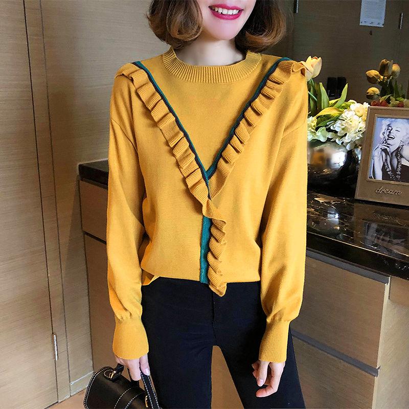 Autumn and Winter Lace Knitted Sweater with Long-sleeved Bottoming Shirt Fashion Round Neck
