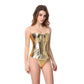 Women's Satin Jacquard Sexy Lace Up Boned Waist Cincher Tank Overbust Corset Bustier Top Corselet