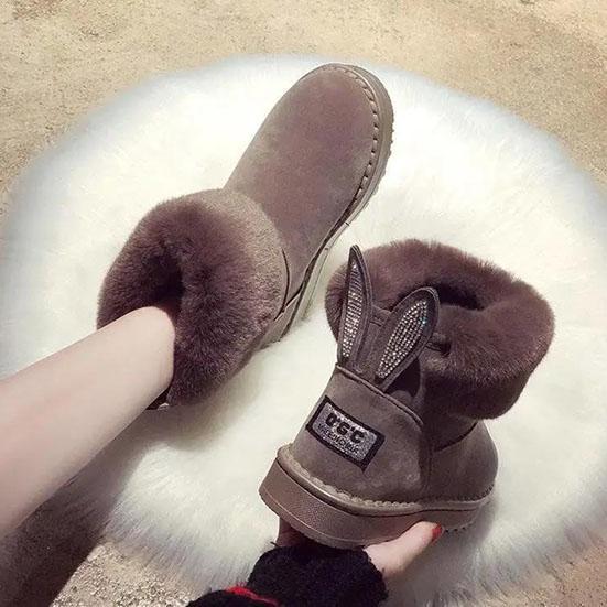 36-43 Women's Winter Furry Warm Plush Shoes Velvet Casual Cotton Boots Female Oversized Padded Snow Shoes