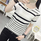 Ice Silk Sweater Girls Thin Short-sleeved Hollow Top Summer Loose Striped T-shirt Fashion and Elegant