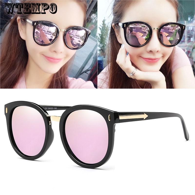 WTEMPO Sunglasses Reflective UV Protect Glasses Mirror Black Frame Steampunk Women Eyewear