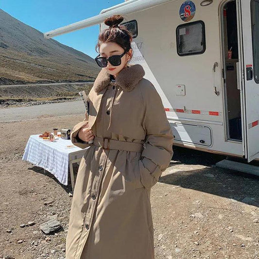 Women's Plus Size Mid-length Over-the-knee Padded Jacket Loose Padded Jacket Tooling Plus Fleece Windbreaker Jacket