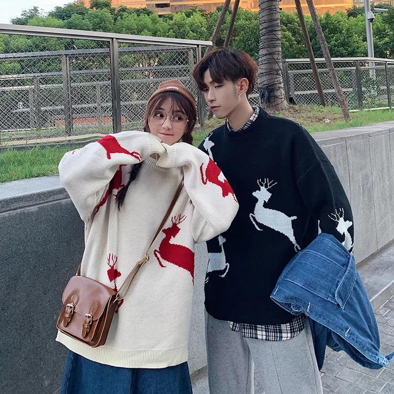 WTEMPO Christmas Couple Sweater Soft Casual Knitted Sweater Winter Warm Pullover