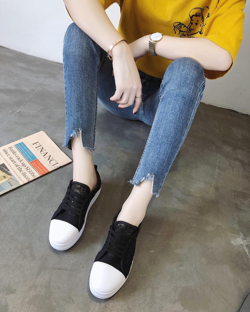 Sneakers Women Fashion Breathable Summer Platform Casual Shoes Lace Leisure Flat White Canvas Women's Vulcanize Shoes