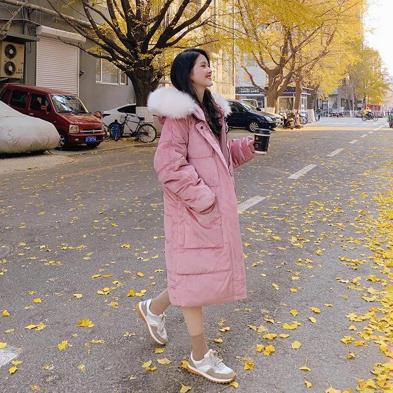 Women's Gold Velvet Winter Jacket Down Padded Jacket Mid-length Korean Loose Thick Padded Jacket