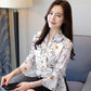 Women's Summer Chiffon Lace Shirt Short Sleeve Round Neck Loose Print Bell Sleeve Top