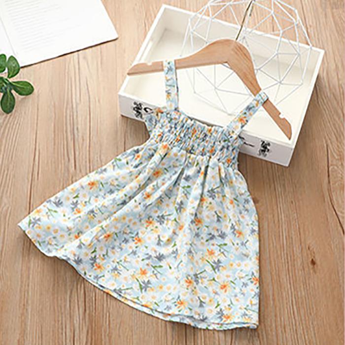 Summer Baby Girls Sling Dresses Children's Clothing Girls Sweet Lovely Polka Broken Flowers Bow Sleeveless Vest Dress