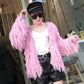 Pofulove 8 Colors Women Fuzzy Tassel Cardigan Knitwear Skin-friendly Sweater Chic Knitting Top