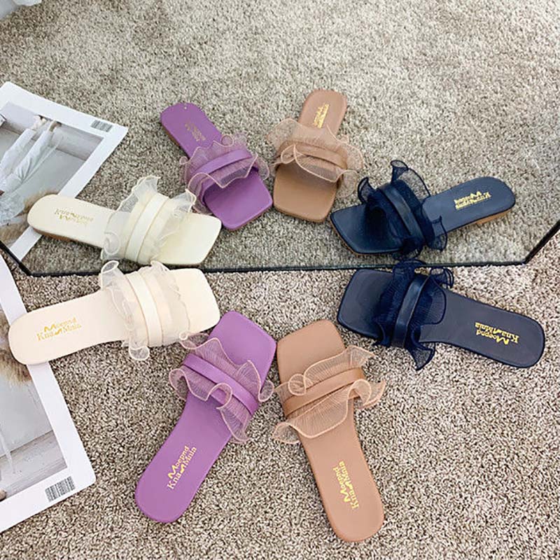 Slippers Women All-match Fashion Outer Wear Summer Flat Non-slip Sandals and Slippers Pregnant Women Soft Bottom Lace