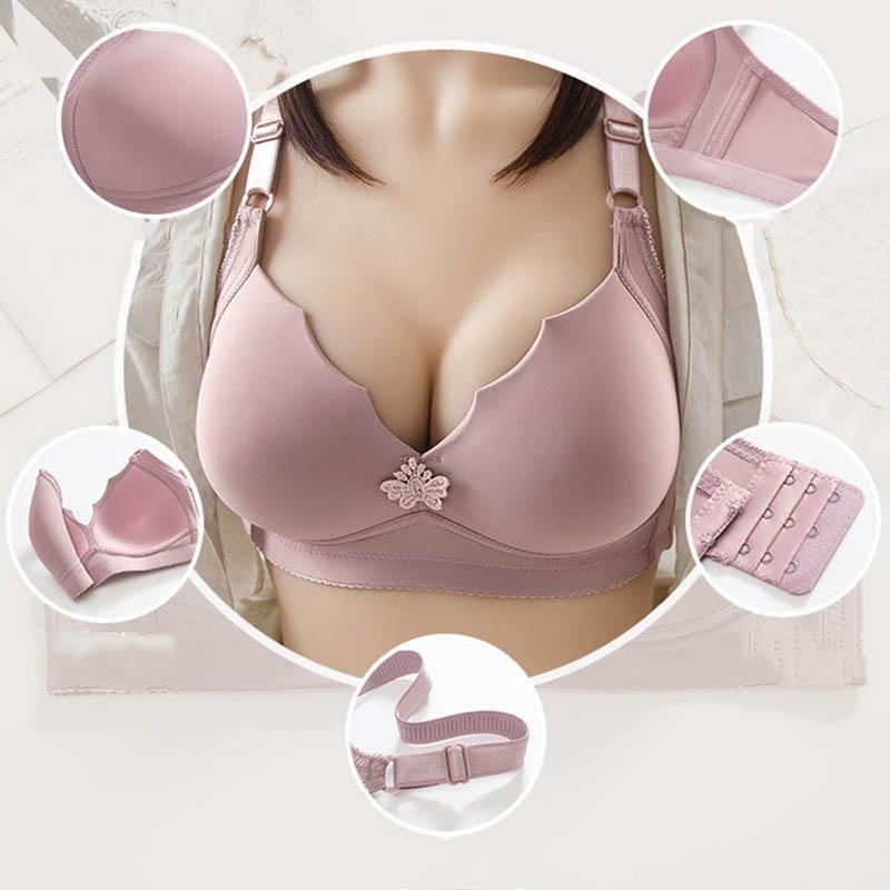 Ladies Large Size Push Up Adjustable Soft Thin Mould Cup Bra Breathable Comfortable Back Button Ruffle Design Bra Bra