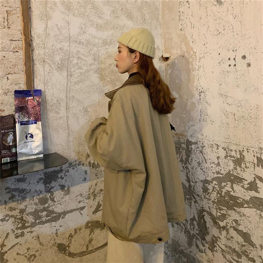 Winter Fashion Hooded Thicken Jacket Retro Oversize Loose BF Wind Long Long Sleeve Women's Cotton Coat