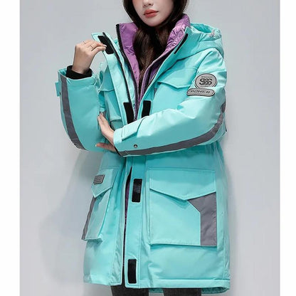 Down Jacket Women's Winter Mid-length Warm White Duck Down Cotton Clothing Tooling Parka Jacket Leisure Sports Outdoor Jacket Oversized Thick Coat