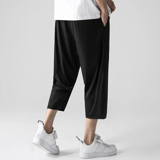 Summer Oversized Men's Wear Plus Fertilizer To Increase 7 Points Sports Casual Pants Ice Silk Quick-drying Fat Cropped Pants