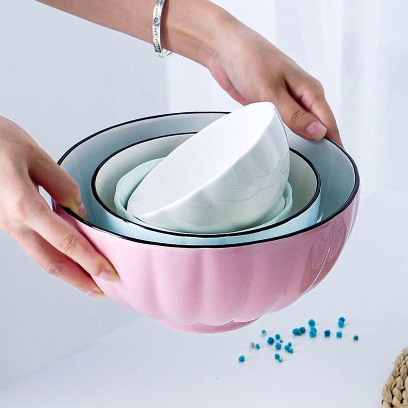 Set Creative Ceramic Bowl Plate Japanese Noodle Soup Bowl Eating Pumpkin Vegetable Plate Dish