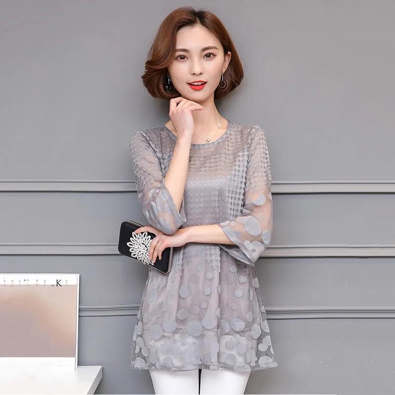 M-5XL Women Summer Blouses Shirt Chiffon Women Tops Plaid Half Sleeves Women Blouses Plus Size 4xl Blusas White Red Black Lace Solid Color Shirt