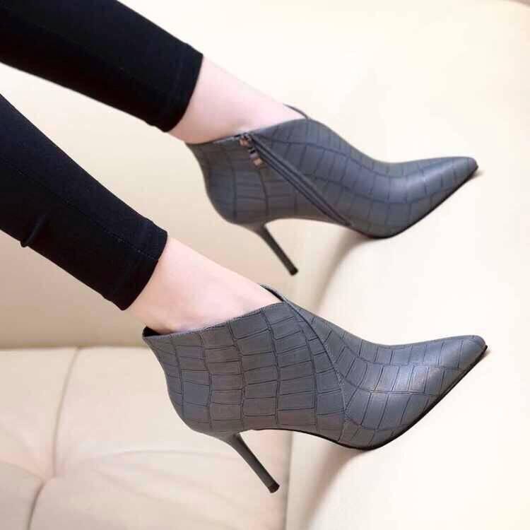 Genuine Leather Boots Women Shoes Platform High Heel Boots Leather Ankle Boots Sexy Female Footwear