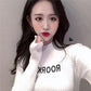 Pofulove Half Turtleneck Lettering Sweater Knit Sweater Top Retro Slim Long Sleeve Pullover