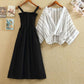 Women Plus Size 2piece Set Summer Deep V-neck Bat Blouse Strap Dress Two-Piece Set