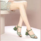 Summer Word Buckle Middle Heel Ladies Sandals Thick Heel Plus Size Women's Shoes All-match Leather Mesh Sandals Women