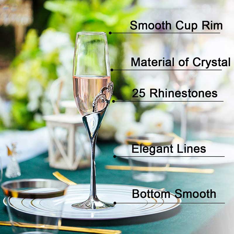 2Pcs Heart Shape Wine Glass Wedding Champagne Glasses Lover Rhinestone Wedding Glass Crystal Goblet Banquet Wedding Decoration