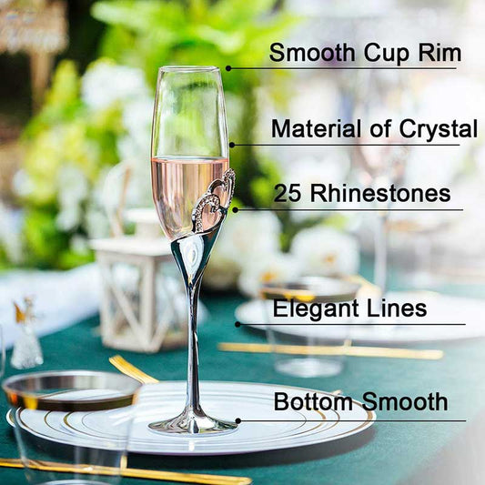 2Pcs Heart Shape Wine Glass Wedding Champagne Glasses Lover Rhinestone Wedding Glass Crystal Goblet Banquet Wedding Decoration