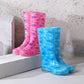 Rain Boots Women Print PVC Waterproof Shoes for Girls Knee-high Slip on Anti Skip Boots Long Tube Boots Fashion Size 36-41