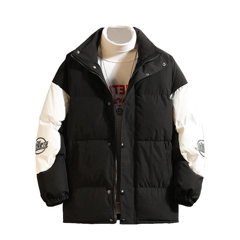 Japanese Color Matching Stand-up Collar Cotton Jacket Men's Large Size Loose Casual Bread Clothes Korean Version of The Trend of Winter Thick Coat