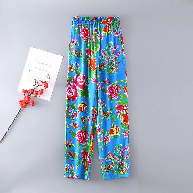 S-XXXXL Women's Spring Wide Leg Pants Summer Plus Size Printed Long Pants Autumn Elastic Waist Loose Trousers
