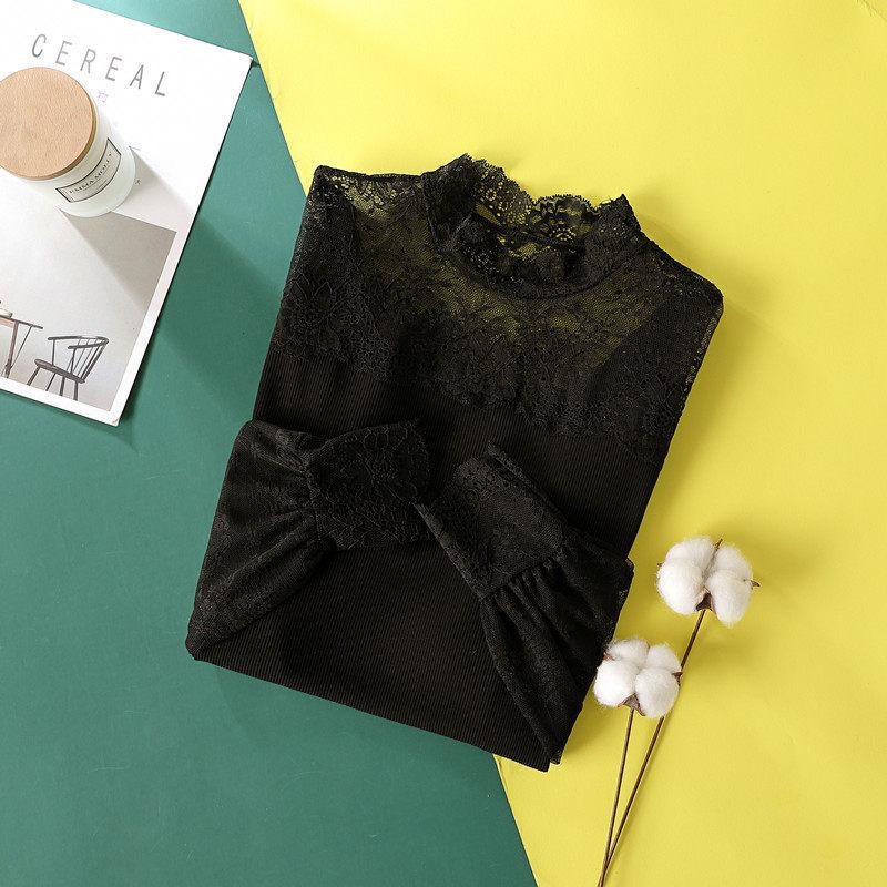 Lace Bottoming Shirt Women's Shirt Long-sleeved Fashion Chic Top Design Sense Mesh Stitching Inner Wear Blusas Cortas Sexy