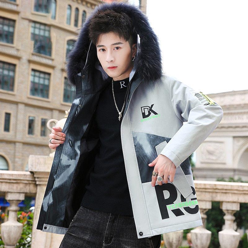 Men's Hooded Woolen Collar Cotton Padded Jacket for Young People