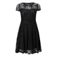 Elegant Lace Dress Women Plus Size Short Sleeve Transparent Black Slim Dresses O-Neck Midi Casual Dresses Summer Vestidos