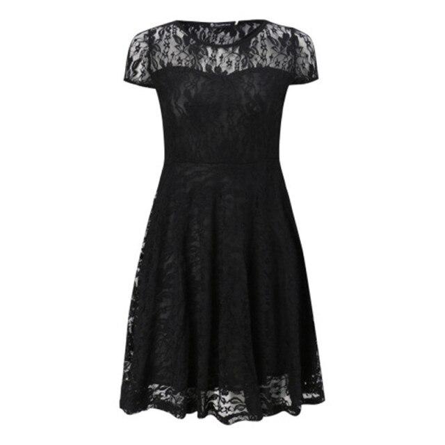 Elegant Lace Dress Women Plus Size Short Sleeve Transparent Black Slim Dresses O-Neck Midi Casual Dresses Summer Vestidos