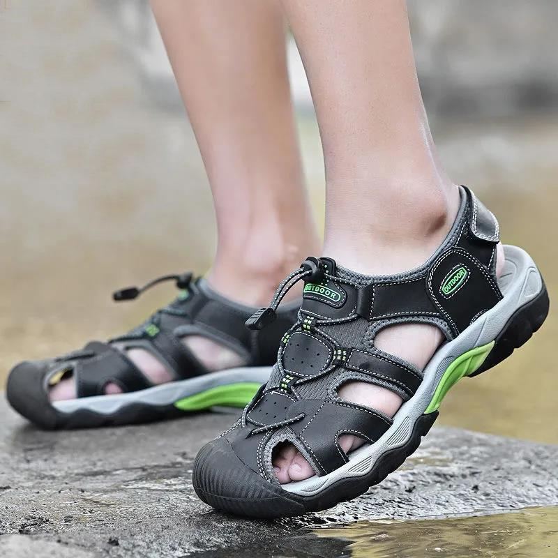 Leather Sandals Men's Summer Non-slip Hollow Outdoor Breathable Casual Beach Shoes