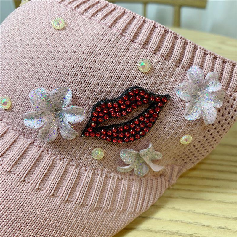 Rhinestone Empty Top Hat Women's Lipstick Topless Peaked Cap Spring Summer Sun Hat Cute Sunscreen Protective Hat