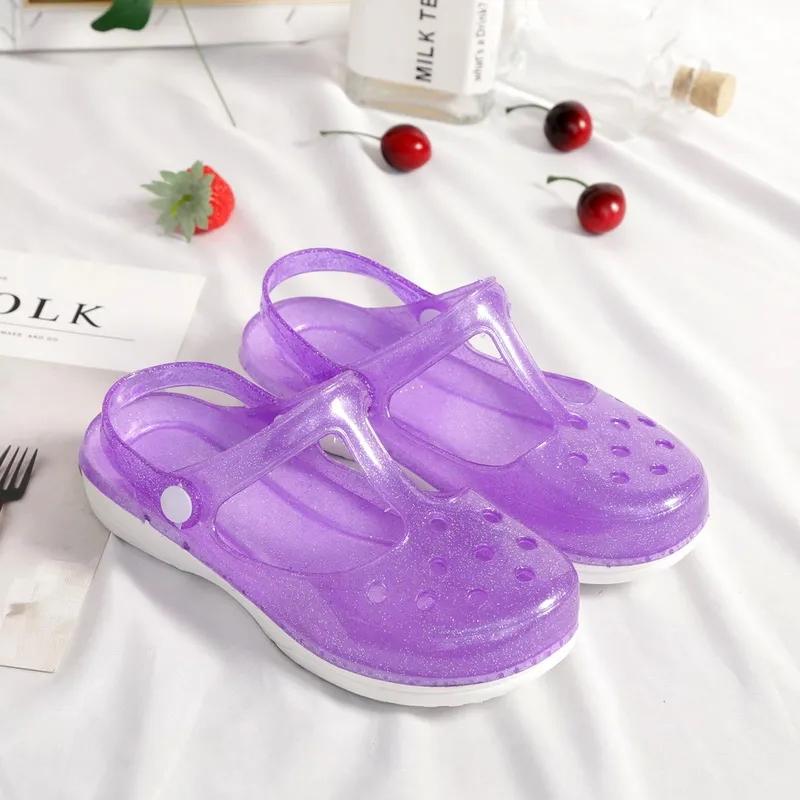 Women's Summer Hole Shoes Sandals Jelly Shoes Ladies Slippers Soft Sole Nurse Shoes Comfortable Mother Shoes Flip-Flops Sandals Dual Use Bath Slippers