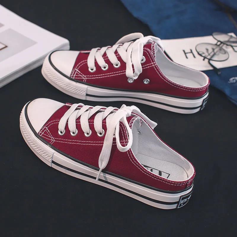 Women's Solid Color Canvas Shoes Spring and Summer Large Size Slippers All-match Flat Heel Casual Shoes