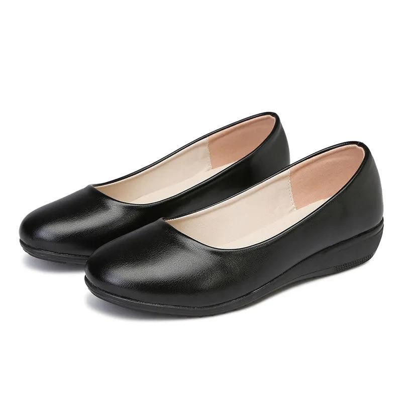 Women's Flat Shoes Leather Shoes Work Shoes Work Professional Flight Attendant Flat Shoes Comfortable Nurse Shoes Soft Bottom Mother Shoes