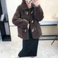 Women's Lamb Wool Coat Horns Buckle Sheared Wool Winter Korean Style Thick Square Collar Not Shed Hair Lapel Casual Loose Grain fleece Jacket Coat